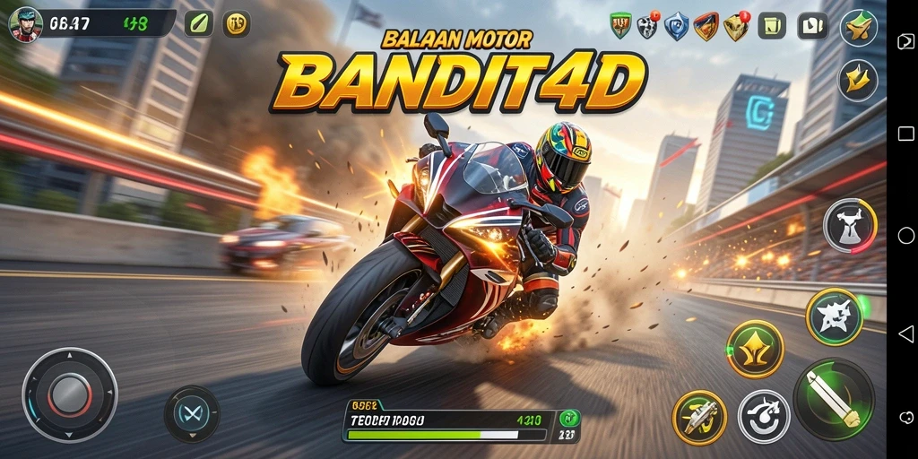 Tangkapan layar BANDIT4D menampilkan aksi balapan motor yang mendebarkan dan penuh kecepatan.