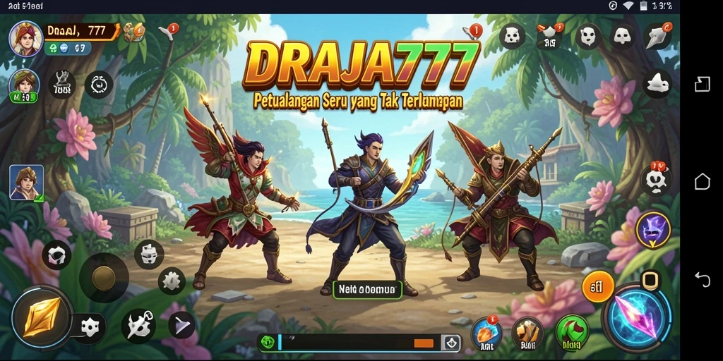 Screenshot DRAJA777 menampilkan pemain menjelajahi hutan yang lebat.