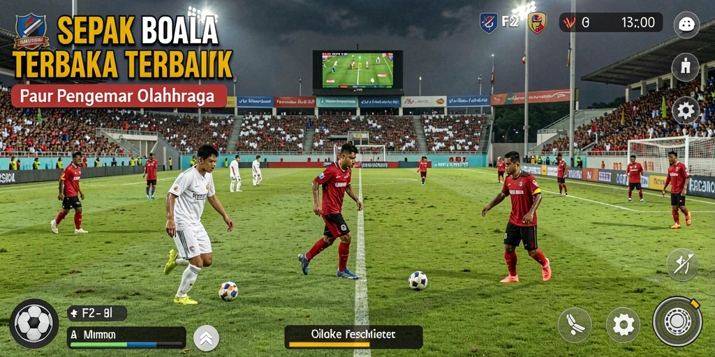 Tampilan gameplay seru dalam pertandingan sepak bola yang mendebarkan.