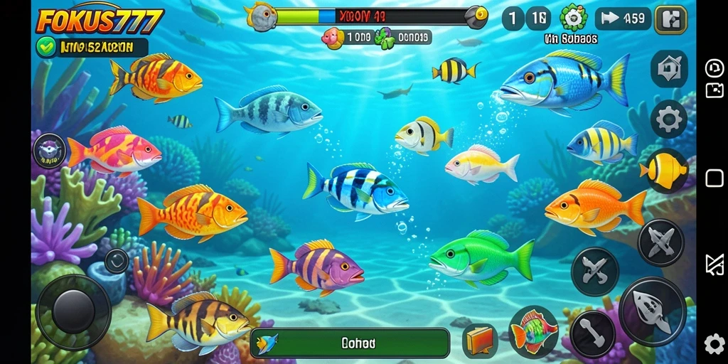 Screenshot FOKUS777 menampilkan aksi seru dalam menembak ikan.