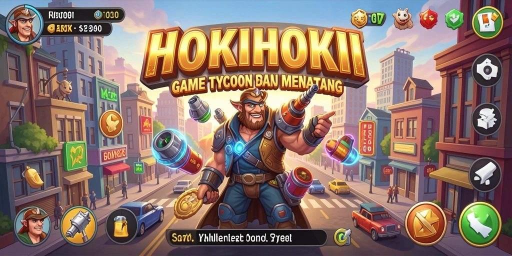 Screenshot HOKIHOKI menampilkan gameplay manajemen bisnis yang seru.