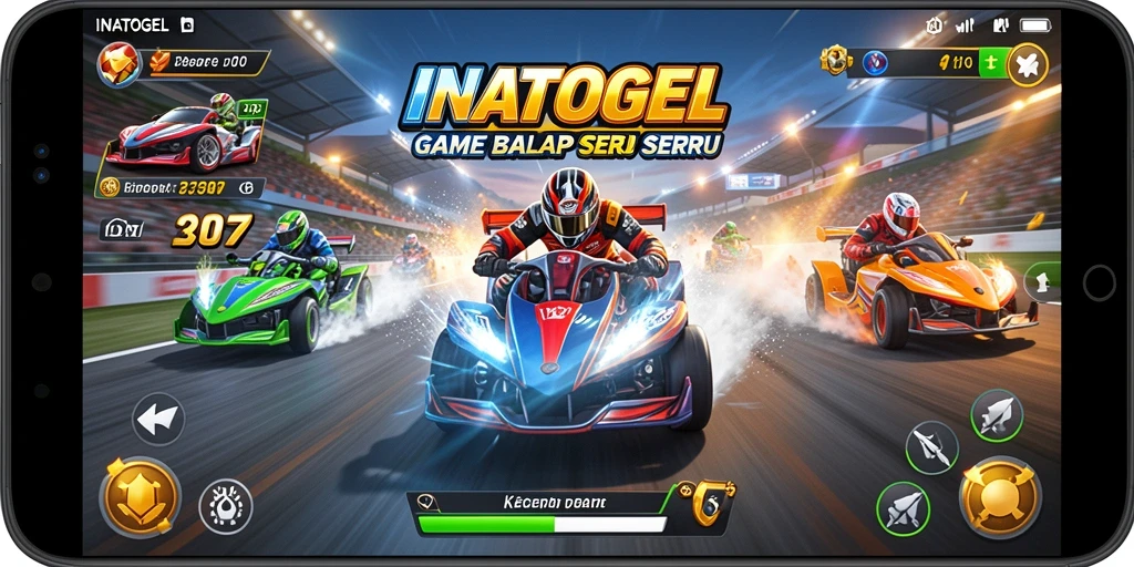 Screenshot INATOGEL menampilkan aksi balap yang mendebarkan.