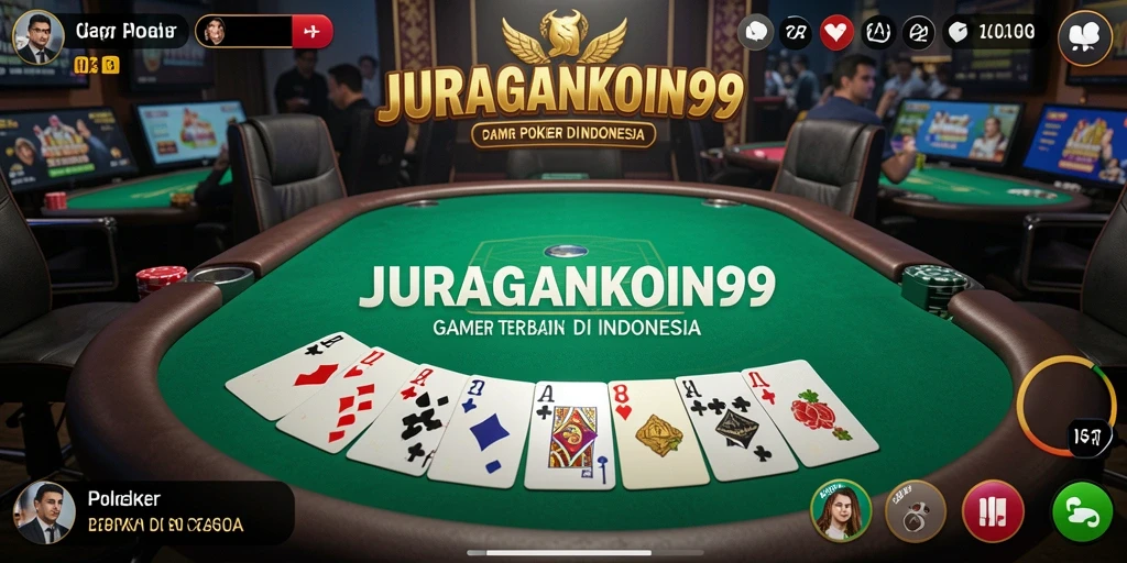 Gameplay seru JURAGANKOIN99 di tengah meja poker.