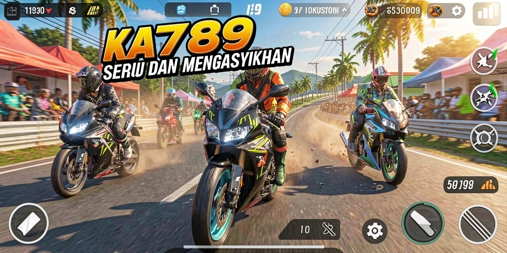 Screenshot KA789 menampilkan aksi balap motor yang seru dan mendebarkan.