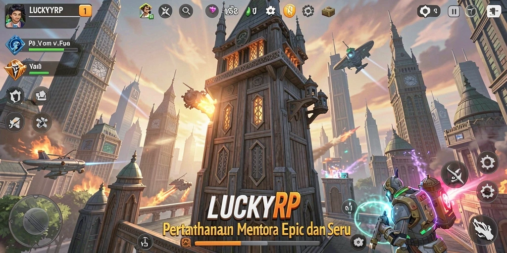 Tampilan gameplay LUCKYRP dengan elemen Tower Defense yang mendebarkan.