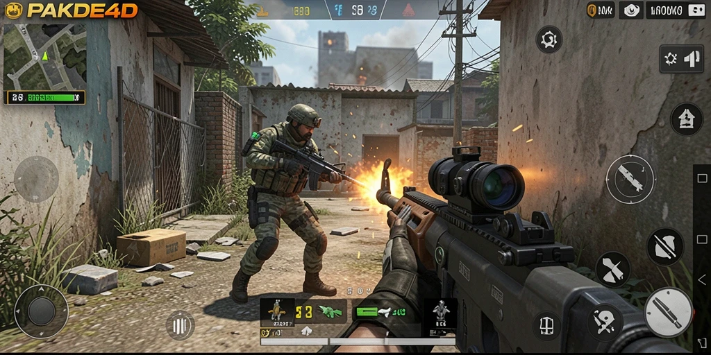 Screenshot gameplay PAKDE4D dengan aksi tembak-menembak yang intens.