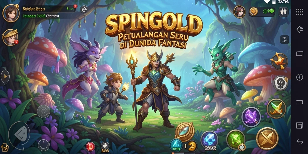 Screenshot gameplay SPINGOLD menampilkan eksplorasi dunia petualangan yang kaya.